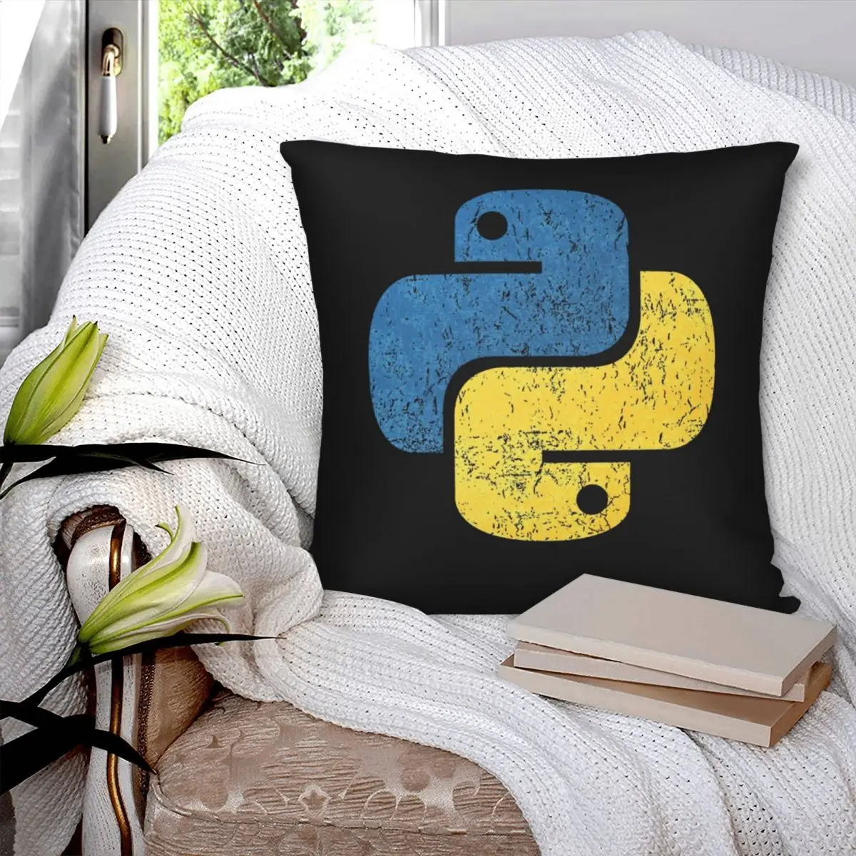 Vintage Python Classic T Shirt Square Pillowcase Polyester Pillow Cover Velvet Cushion Decor Comfort Throw Pillow for home Sofa