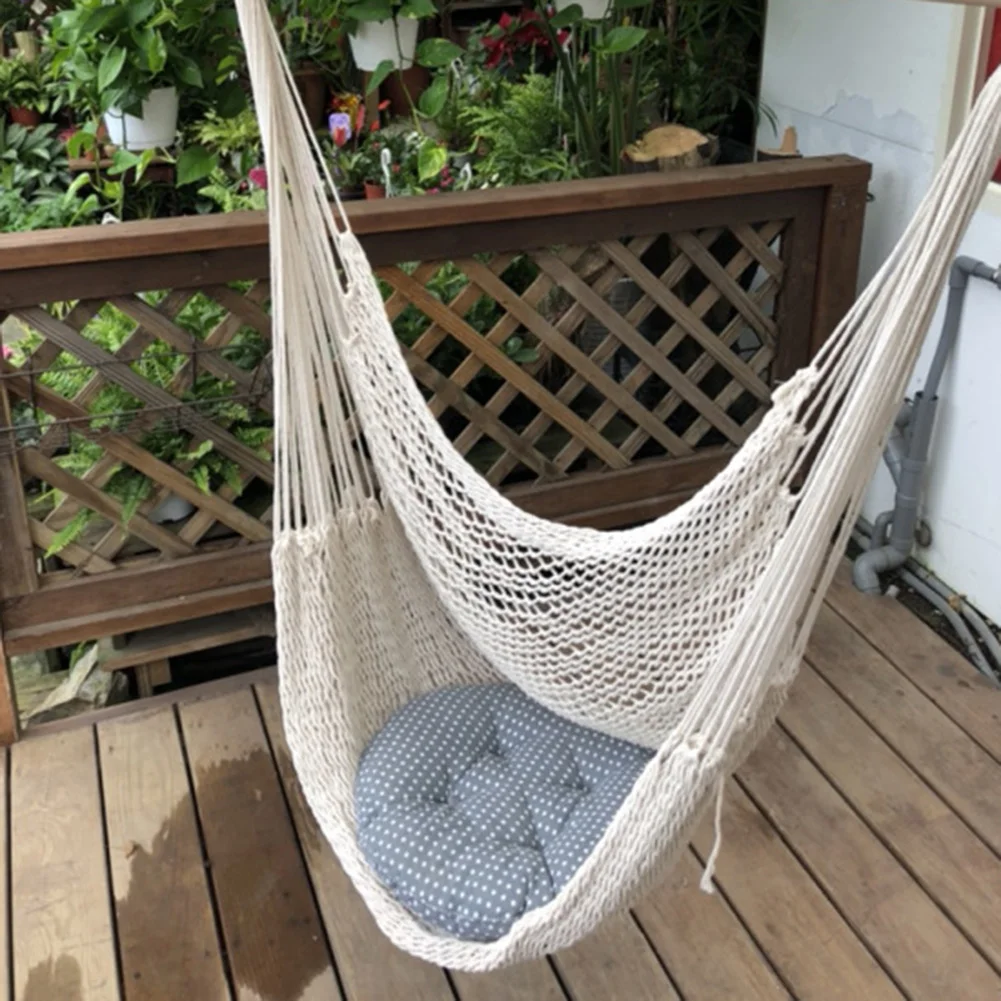 Portable Large Cotton Rope Hammock Chair Practical Comfortable Swing Chair for Courtyard Outdoor Furnishing Essential Supplies
