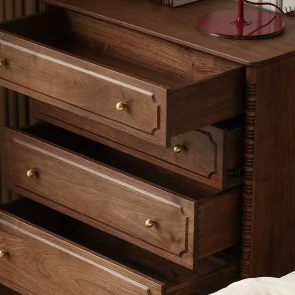 French retro black walnut solid wood four chest cabinet bedroom drawer storage cabinet living room side cabinet American