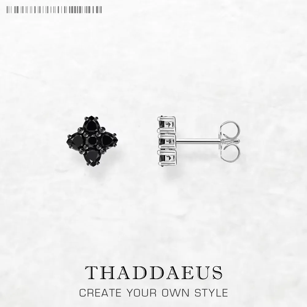 

Stud Earrings Black Flower Europe Style Glam Fine Jewerly For Women Vintage Gift In 925 Sterling Silver