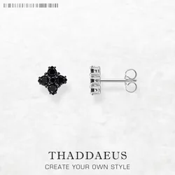 Stud Earrings Black Flower Europe Style Glam Fine Jewerly For Women Vintage Gift In 925 Sterling Silver