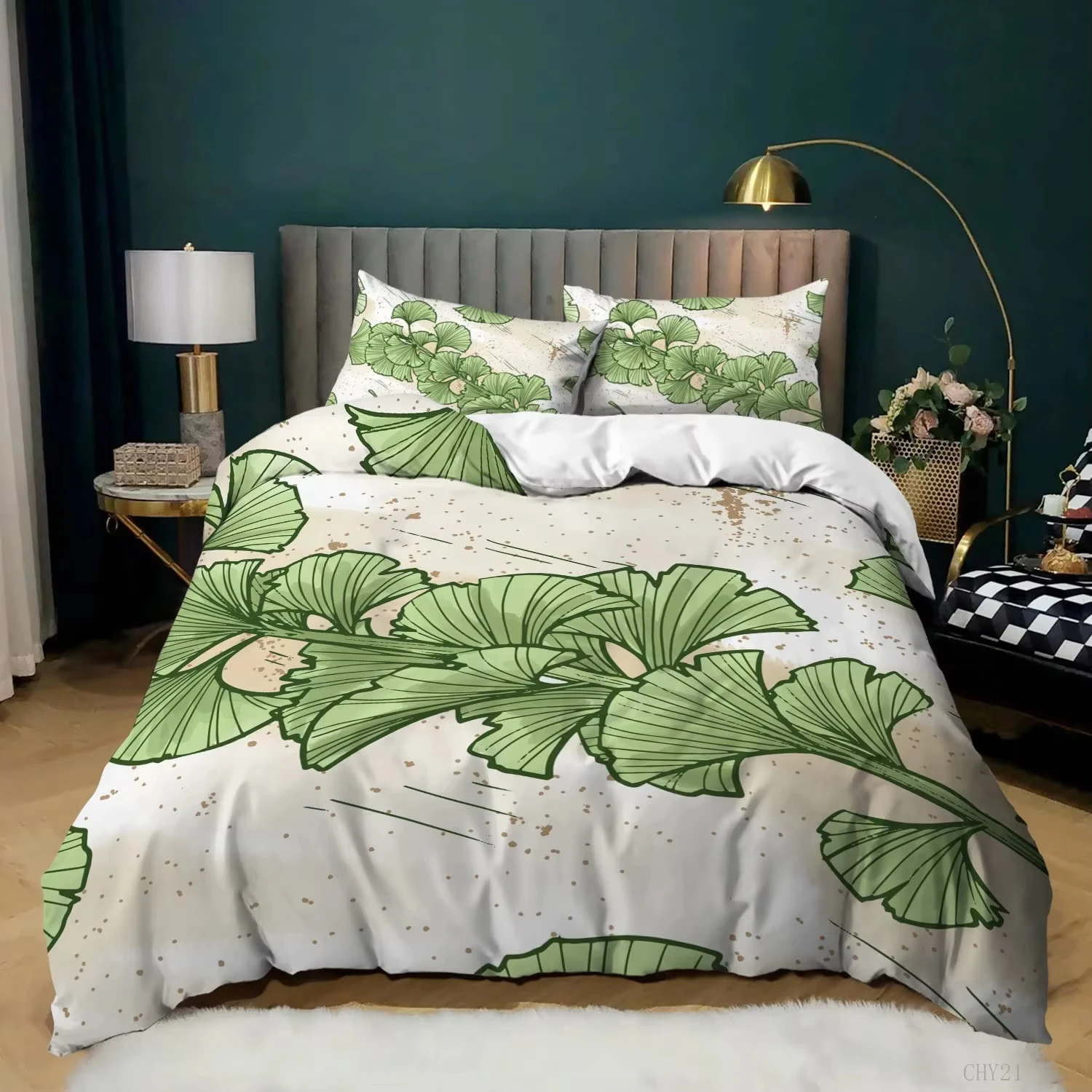 Ginkgo Leaves Duvet Cover Ginkgo Biloba Leaf Bedding Set Botanical Comforter Cover Rustic Jungle Plant Folium Ginkgo Room Decor