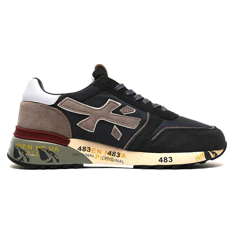 2024 Vintage Couple PREMIATA Shoes  Black Leather Texture Sneakers Running Shoes for Women Casual Fashion Designer Shoes