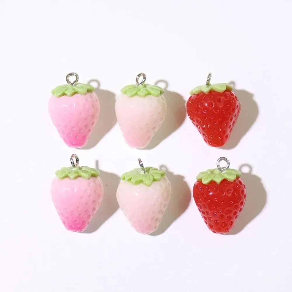 10Pcs Sweet Fruit Resin Pendants Mini Cartoon Strawberry Charms for DIY Jewelry Making and Keychain Decor