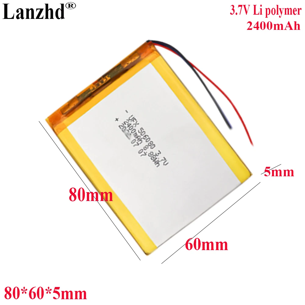 

3.7V Li Lithium Polymer Battery 2400mah For Bluetooth speaker Air purifier GPS stick light toy digital Battery 506080