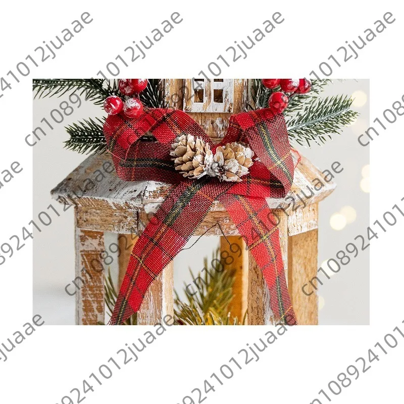 Nordic retro old wooden Christmas wind lantern LED candle lantern, Christmas tabletop ornament window scene decoration