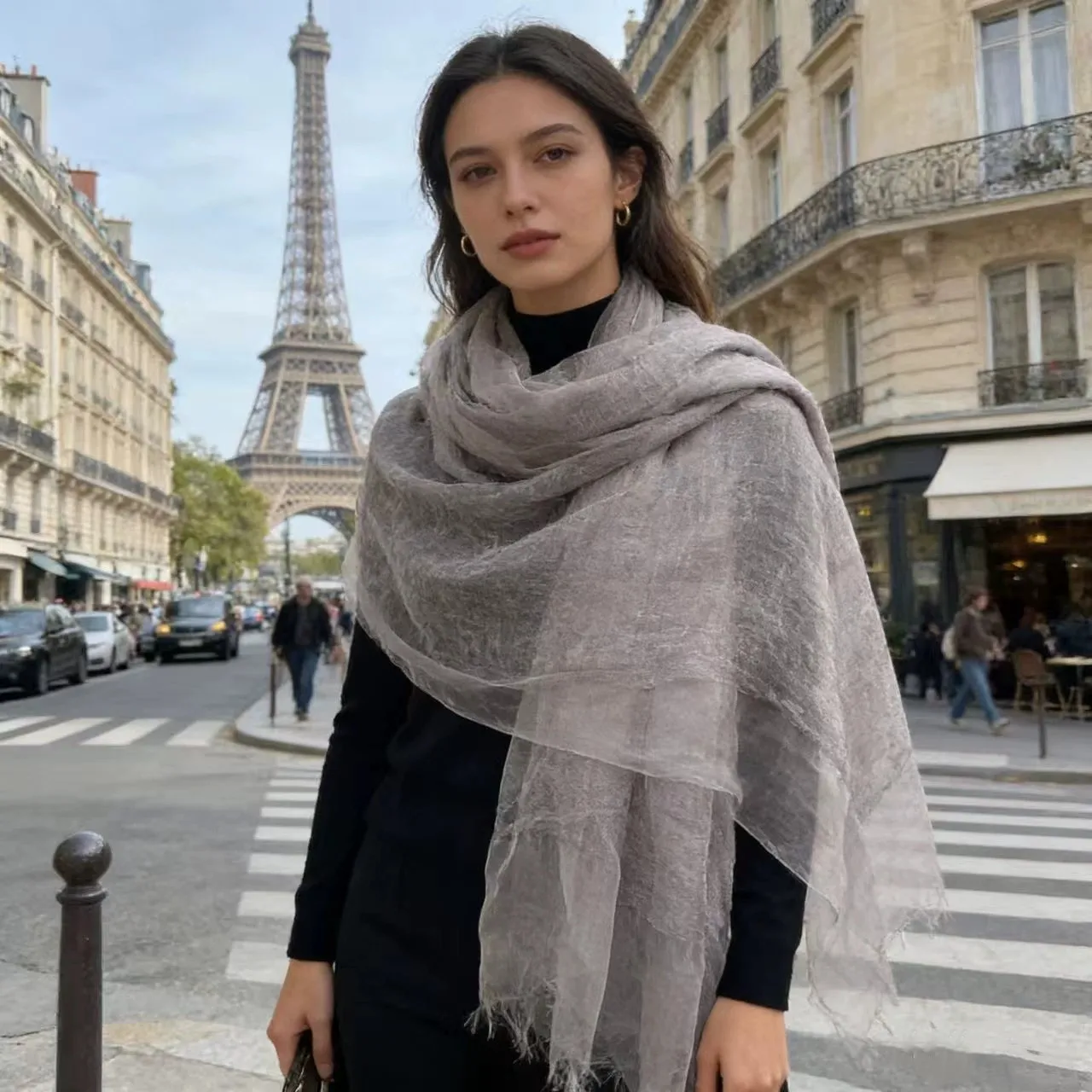

Элегантный и легкий шелковый шарф для женщин, защита от солнца, универсальная тонкая накидка, ретро-шаль, шарф для женщин