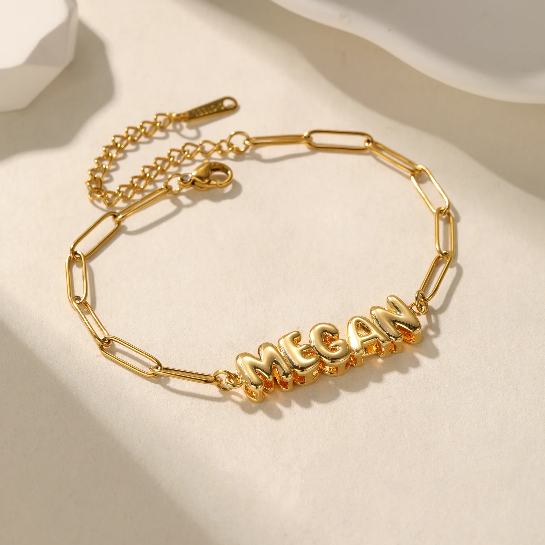 Bubble Letter Bracelet Paperclip Chain Custom Name 3D Enamel Alphabet Charm 18K Gold Plated Stainless Steel Stackable Women Gift
