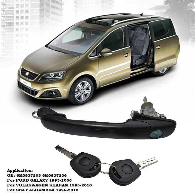 

6K0837205 FRONT LEFT RIGHT DOOR HANDLE WITH LOCK BARREL FOR VW SHARAN 1995-2010 33MM PIN LENGTH