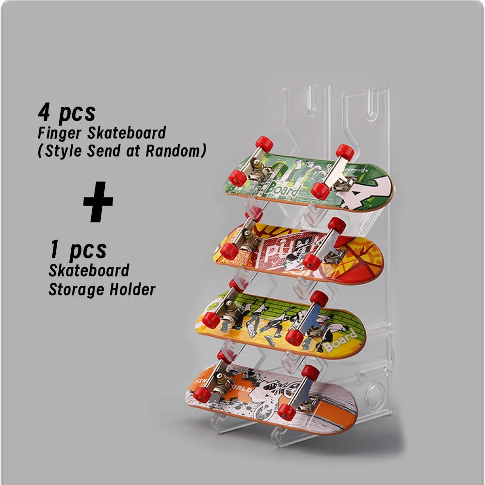 

4pcs/lot Random Color Finger Decks Plastic Finger Skateboard Metal Bridge Finger Skateboarding with Display Rack Kids Gift