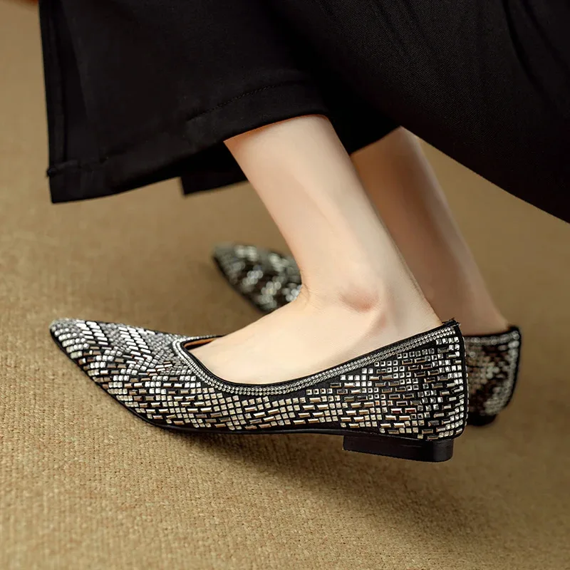 

Women’s Genuine Leather Pointed Toe Single Shoes Comfortable Elegant Luxury Designer Flat Footwear Black Woman Summer Shoes