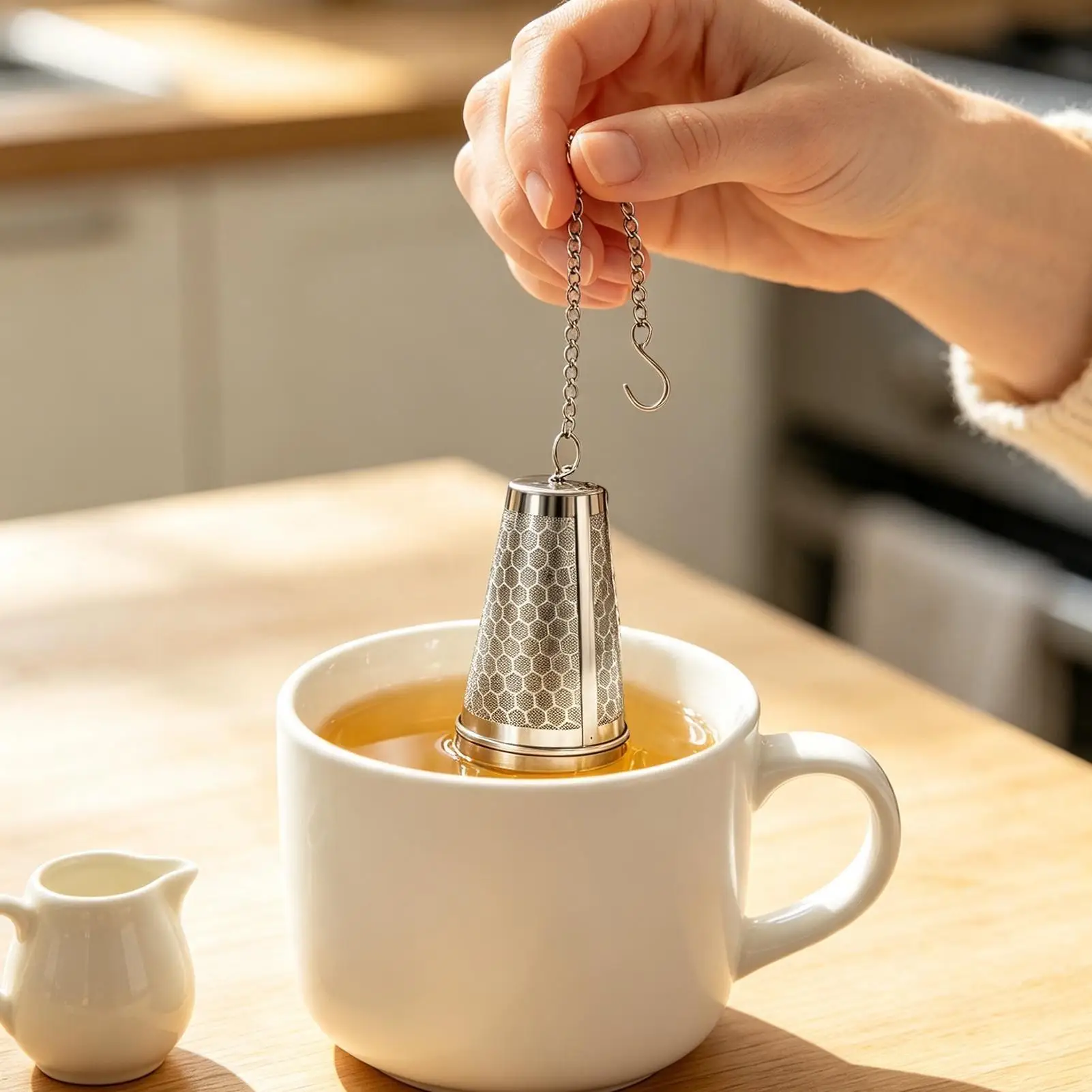Loose Tea Strainer With Pendant Skimmer Basket Stainless Fine Mesh Tea Strainer For Kitchen Cooking Baking Food Drink Milk