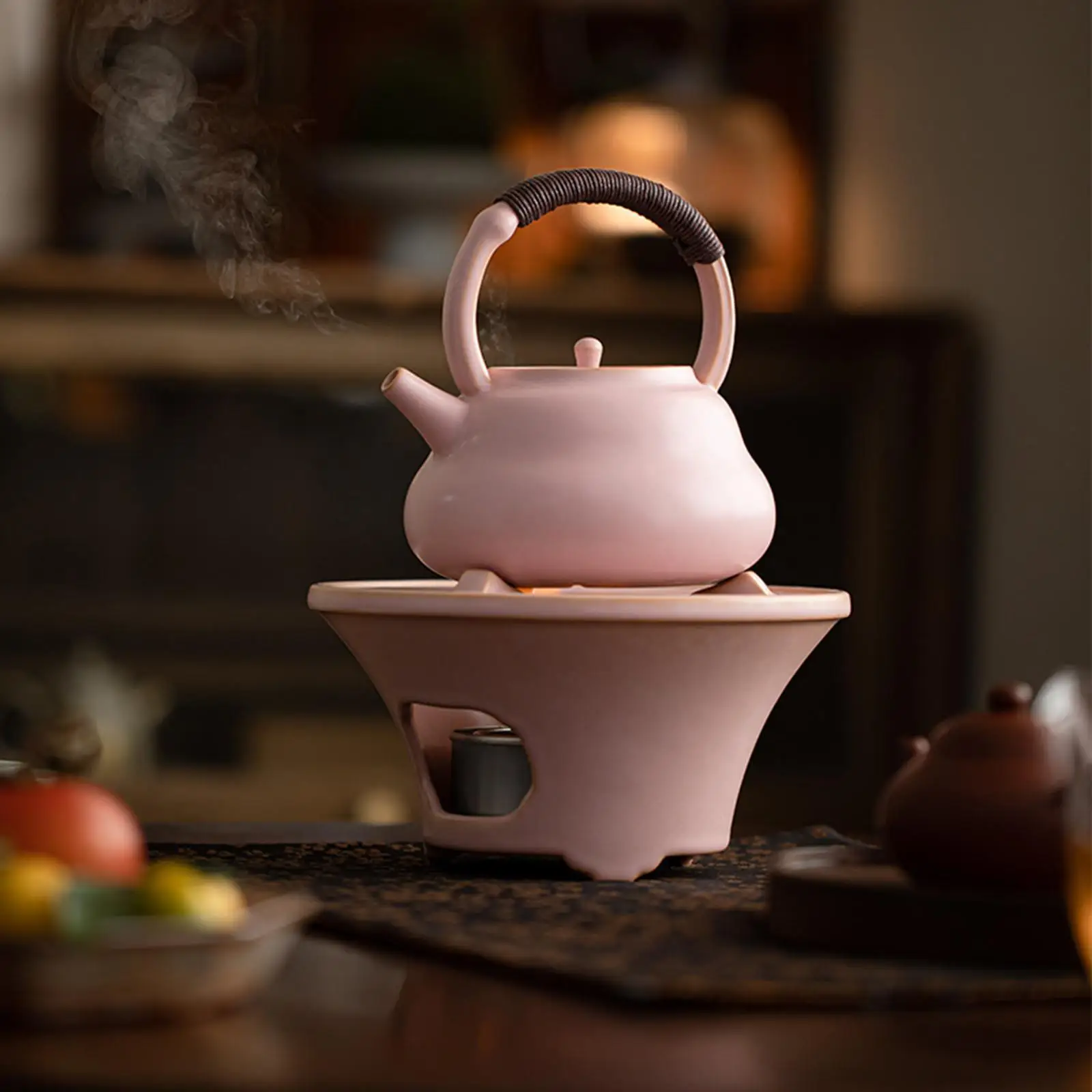 

Ceramic Teapot Tea Maker Kettle Chinese Traditional 500ml with Warmer Base with Handle for Restaurant Camping Hotel Household