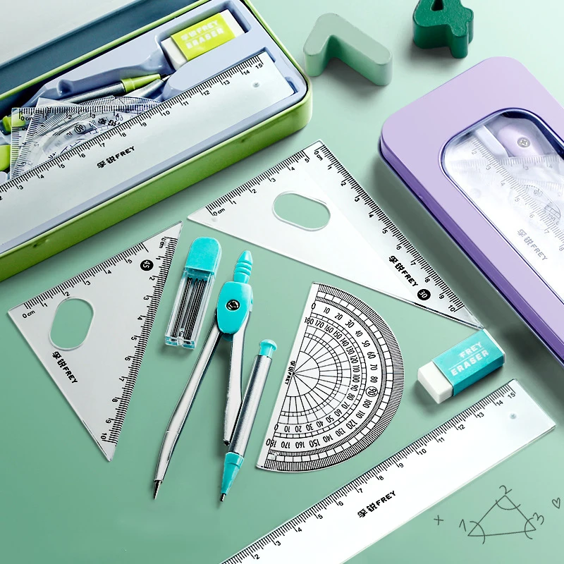 7pcs Math Geometry Kit For Students And Drafting Includes Compass Mechanical Pencil Lead Eraser Protractor Ruler for School