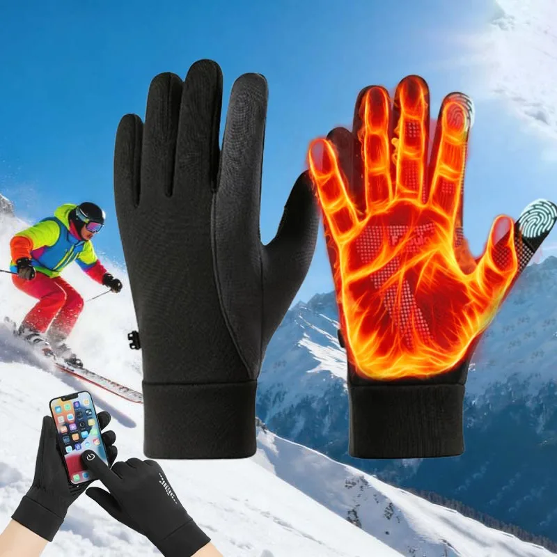 

Зимние теплые перчатки для мужчин, ветрозащитные, водонепроницаемые, противоскользящие, для езды на велосипеде на открытом воздухе, толстые перчатки с флисовой подкладкой и сенсорным экраном для холодной погоды