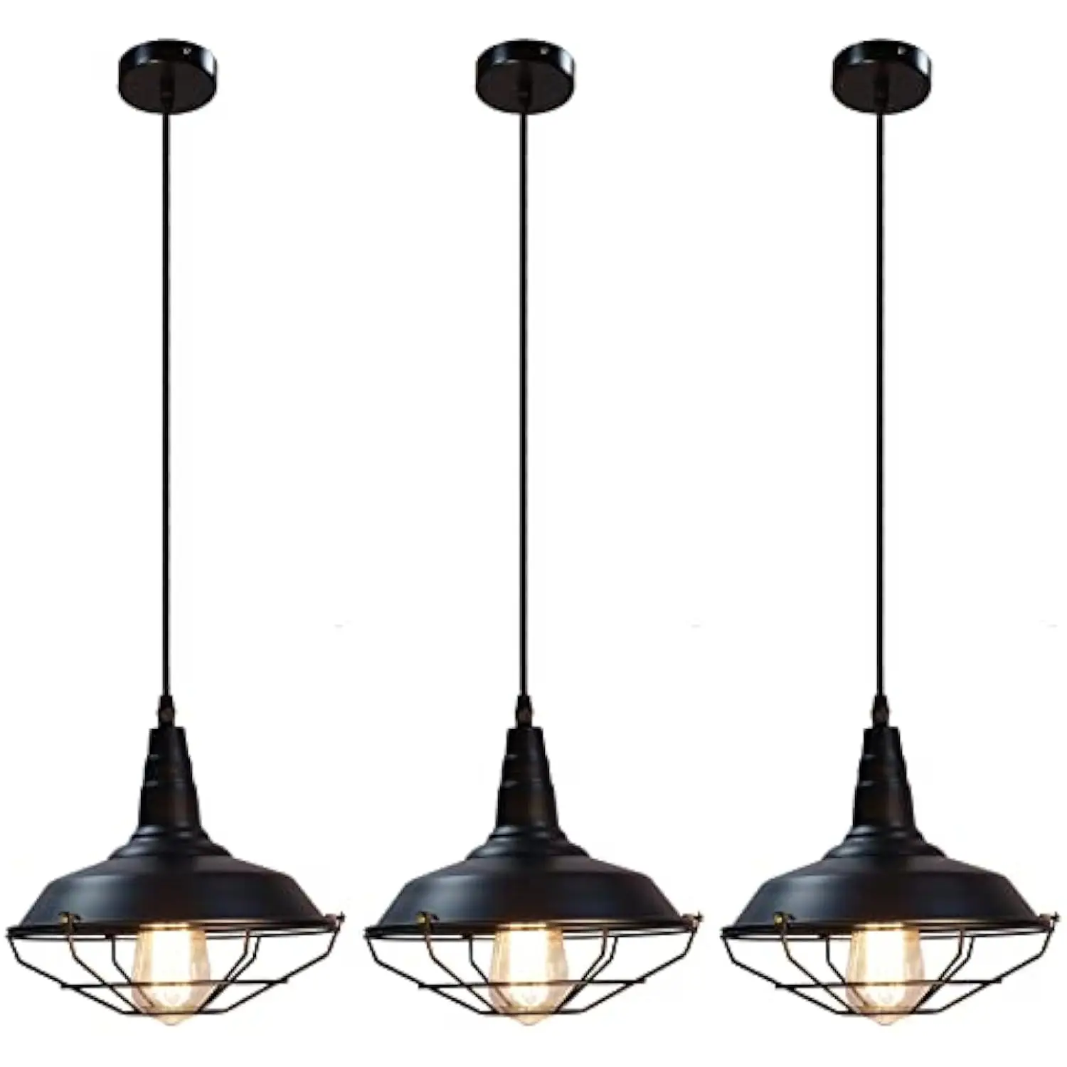

Farmhouse Pendant Light 3 Packs, 10.5Ines- Black Industrial Kitchen Pendant Light for Office, Bedroom, Living Room, Kitchen Isla