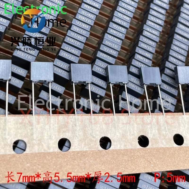 50PCS/LOT Xiamen Farah MKP C242J 102 1000pf 1nf 630v 400v copper pin thin film capacitor 7x5.5x2.5mm pin spacing 5mm