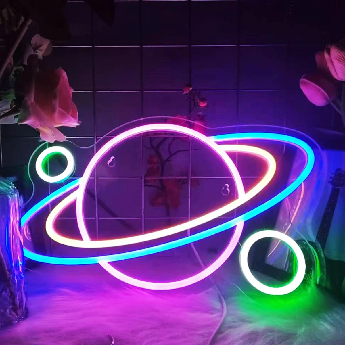 Ring planet neon colors se puede personalizar para iluminar el bar KTV de fiesta, habitación de niños, iluminación de planeta misterioso, habitación de fiesta