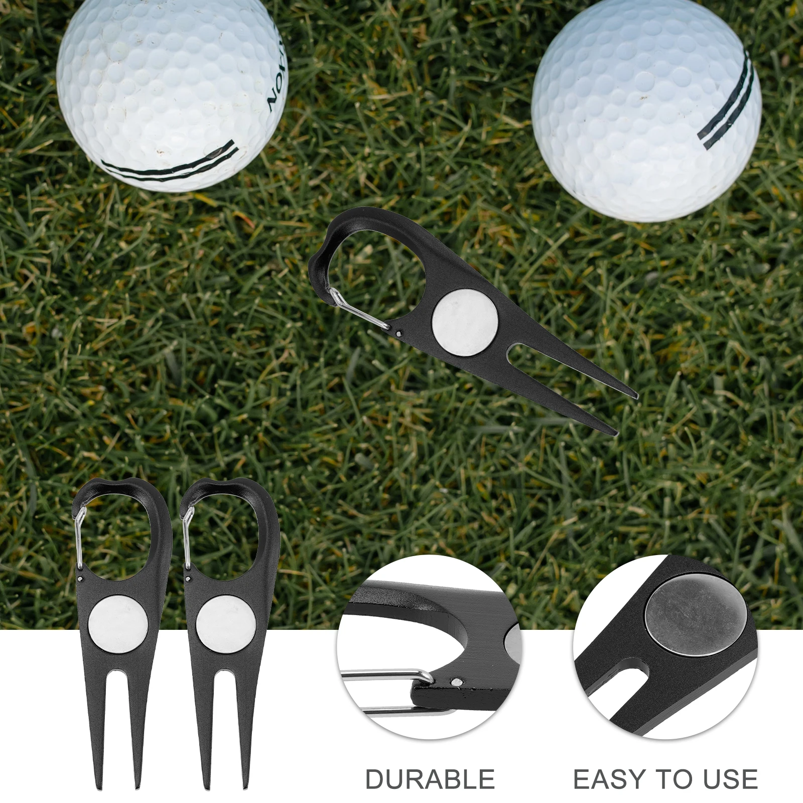 

2pcs Premium Metal Divot Tool Compact Golf Marker Wear-Resistant Lawn Repair Fork Portable Ball Marker Professional Golfing