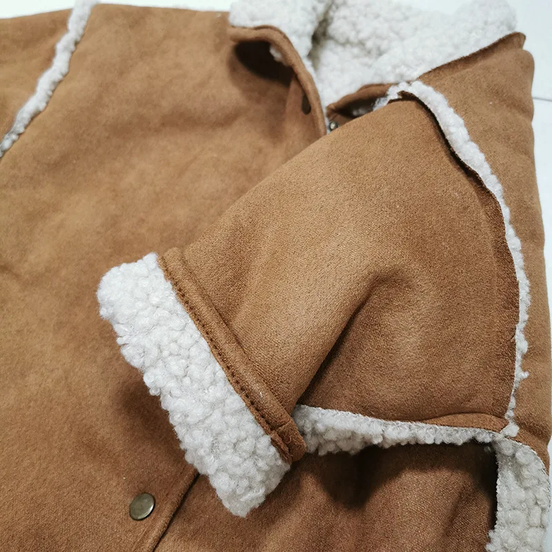 Korean baby and toddler winter outfit new jumpsuit retro suede thickened lamb wool thick warm climbing suit