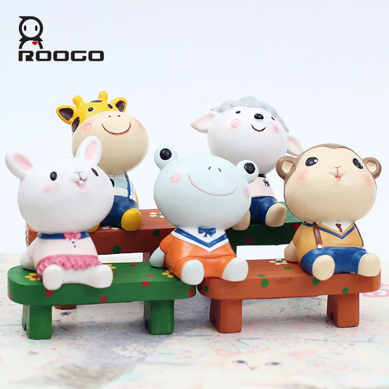 Roogo Cute Cartoon Animal Home Decor Accessories School Life Miniature Figurines For Desktop Ornament Decoration Children's Gift