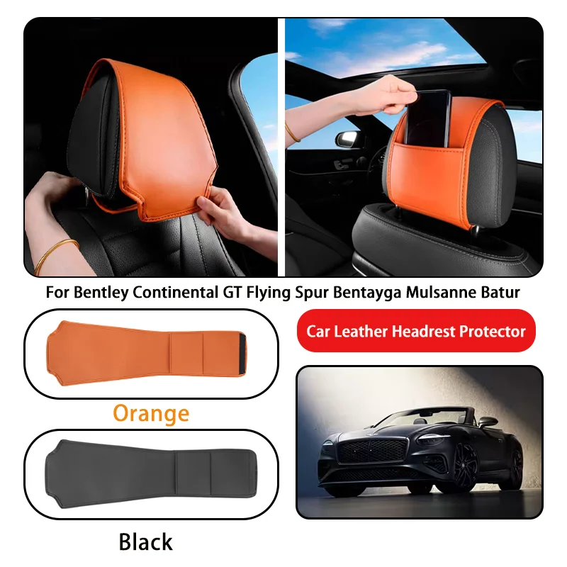 Leather Car Headrest Cover Anti-dirty and Wear-resistant For Bentley Continental GT Flying Spur Bentayga Mulsanne Batur