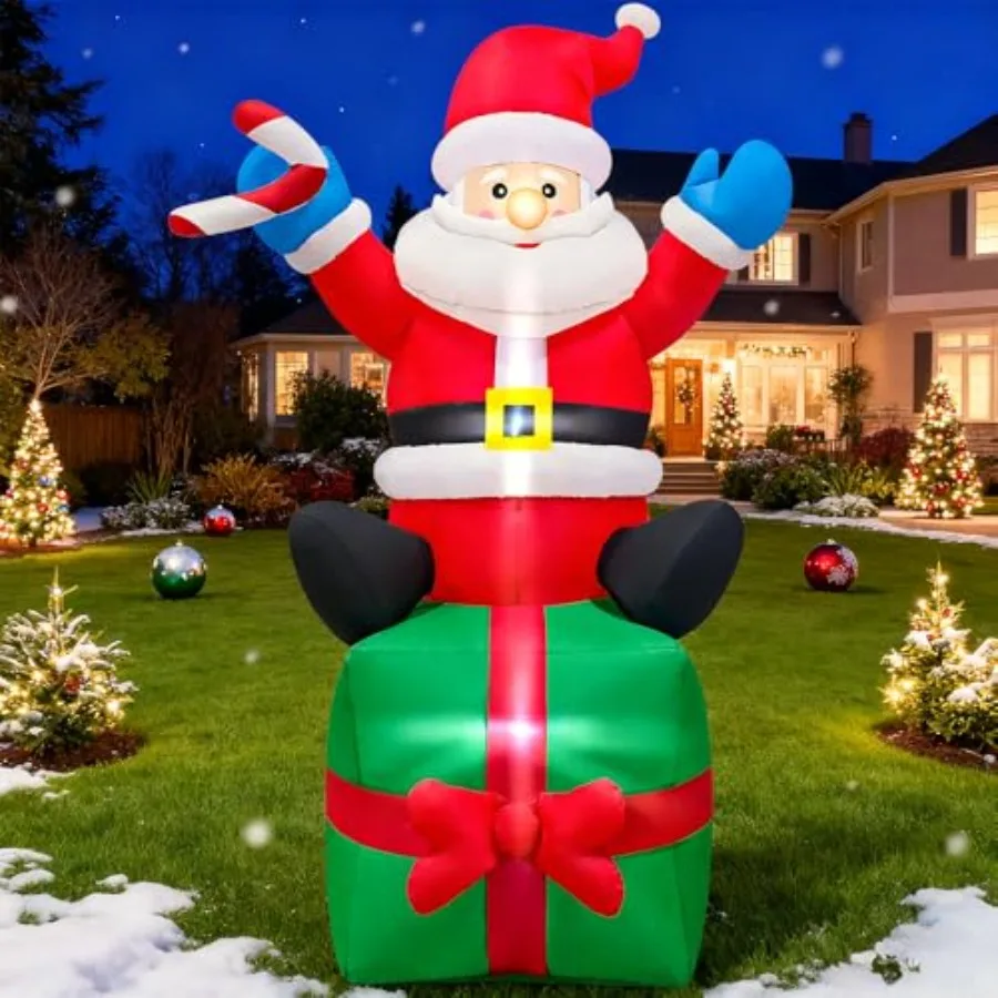 

Рождественские надувные игрушки Санта-Клауса, 6 футов, уличные украшения, Санта-Клаус с подарочной коробкой, украшения для двора, встроенные светодиодные фонари для O