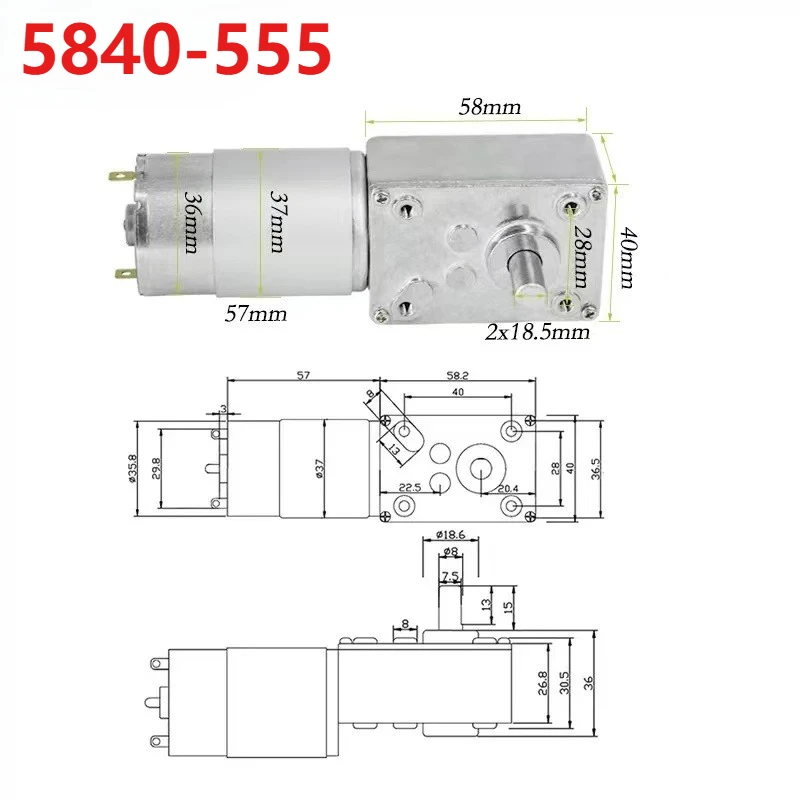5840-555 High Torque DC Gear Motor Super Self-locking Sealing Machine Worm Gear Worm Doll Machine 12V24V