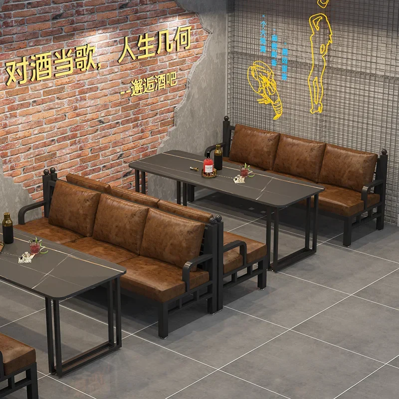 Retro bar table and chair combination industrial wind clear bar music dining bar pub teahouse barbecue shop commercial booth sof