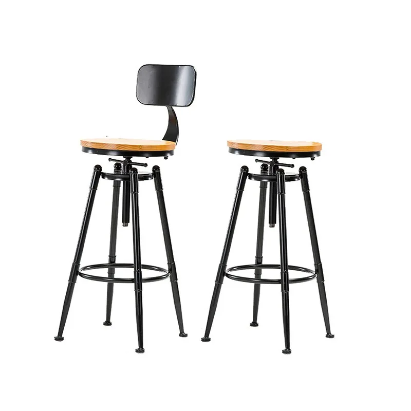Industrial style solid wood bar bar chair wrought iron retro rotating lift chair Amazon foreign trade adjustable high stool