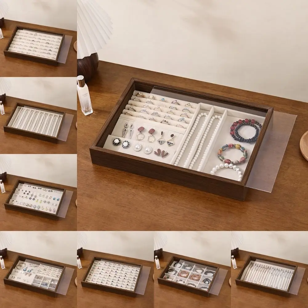 

Walnut Wood Dust-proof Jewelry Box Pull-out Multifunctional Grain Jewelry Tray Retro Necklace Display Jewelry Holder