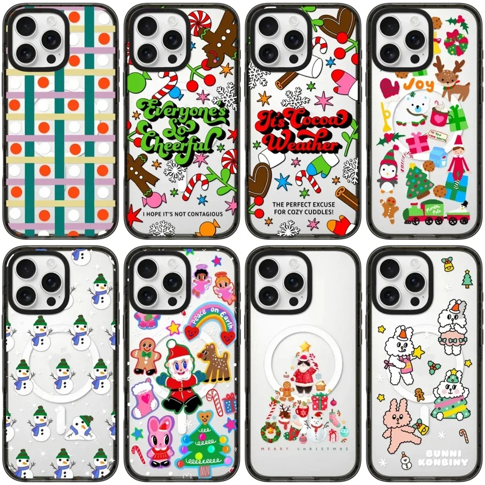 Christmas Snowman Santa Claus 2.0 Acrylic Black Border Magnetic Phone Case Cover for IPhone 12 13 14 15 16 Pro Max Case