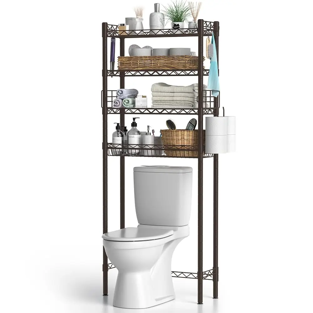 

4-Tier Over Toilet Storage Shelf, Bathroom Organizer With Adjustable Freestanding Shelves, Space Saver Ra Above Toilet,