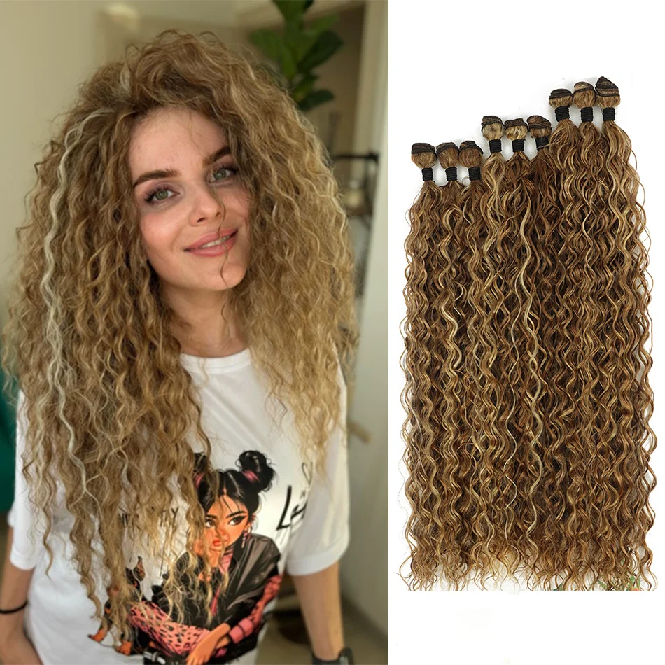 

MEEPO синтетические вьющиеся пучки волос 20 24 28 дюймов длинные синтетические волосы для наращивания для женщин волнистые волосы 9 шт. 320 г полная голова