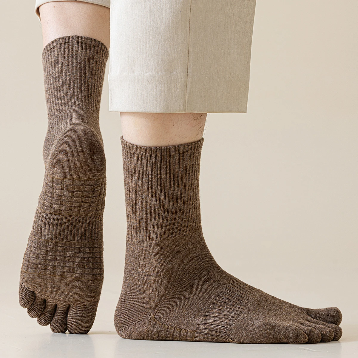 3-Pair Men's Cotton Four Seasons Solid Color Simple Sports Massage Bottom Fashion College Style Tube Socks Five Toe Socks