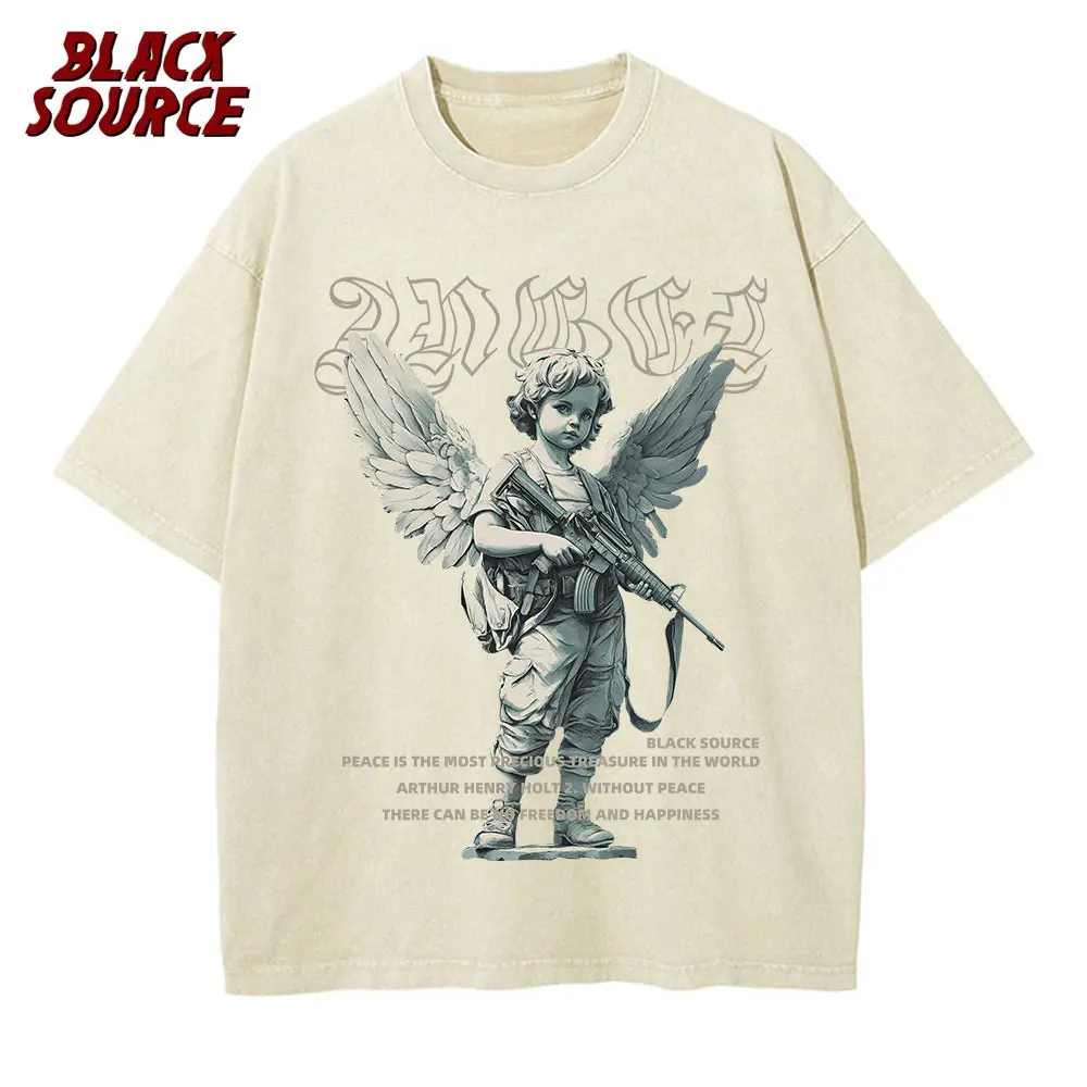 Angel Gunner كيوبيد الأساطير الغربية متعة الأوروبية والأمريكية غسلها مباشرة رذاذ فضفاض الرجال والنساء قصيرة الأكمام تي شيرت