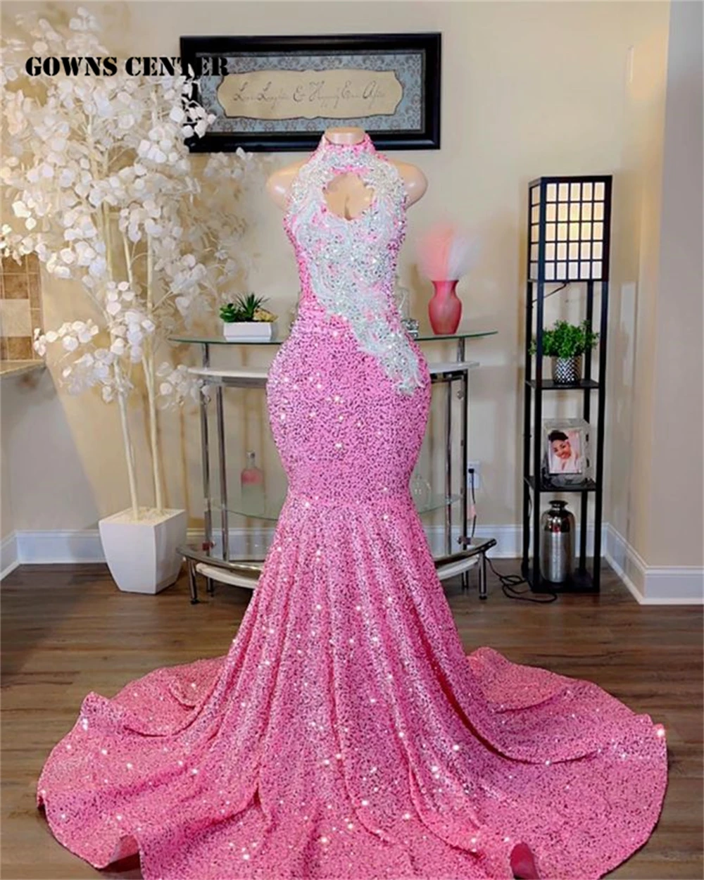 Robes de Rhà paillettes roses pour filles noires, perles de cristal argentées, longue robe de soirée, occasion de mariage, quel que soit personnalisé, 2024