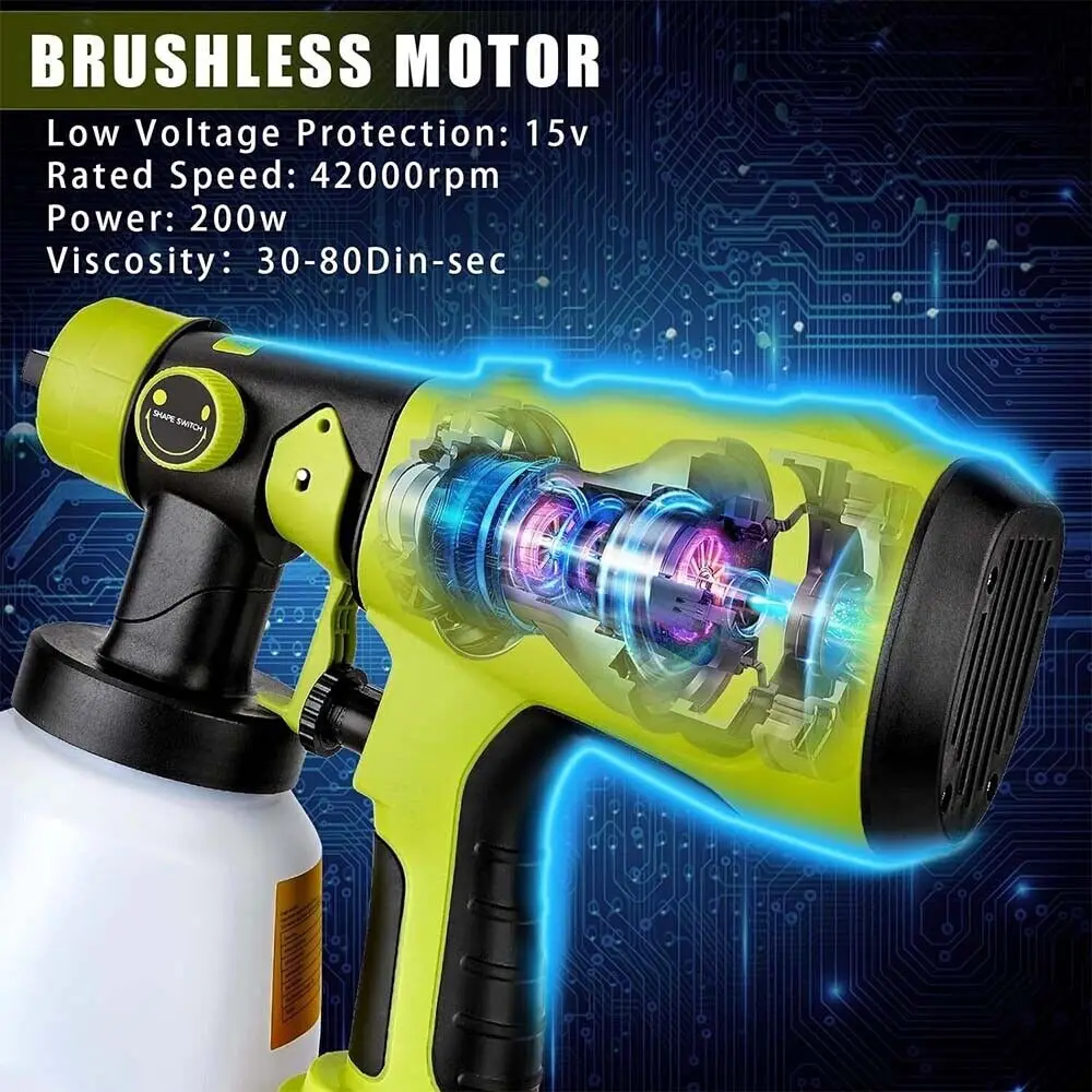 Imagem -04 - sem Fio Elétrica Pistola de Pintura Pulverizador Auto Móveis Revestimento Aço Aerógrafo para Ryobi 18v 20v Bateria sem Bateria 1000ml