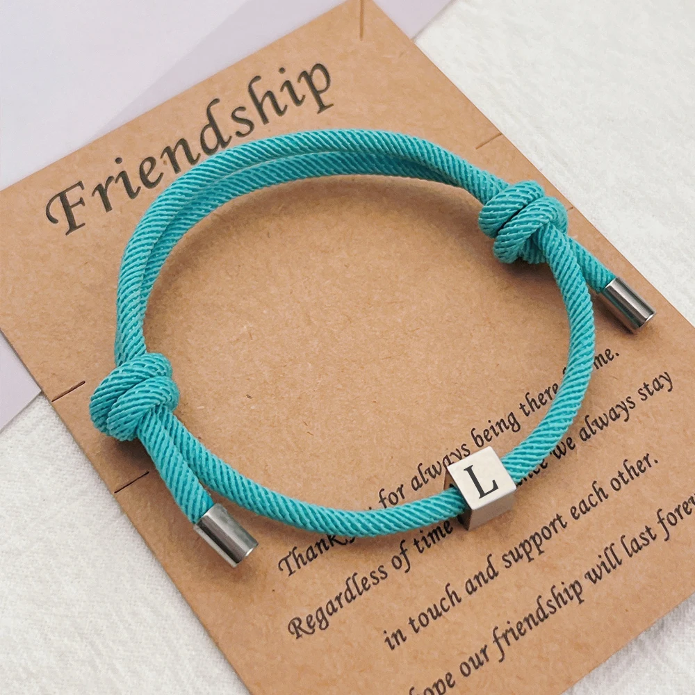 26 alphabet A-Z hand woven lucky friendship bracelet titanium steel charm letter carving custom bracelet for men and women