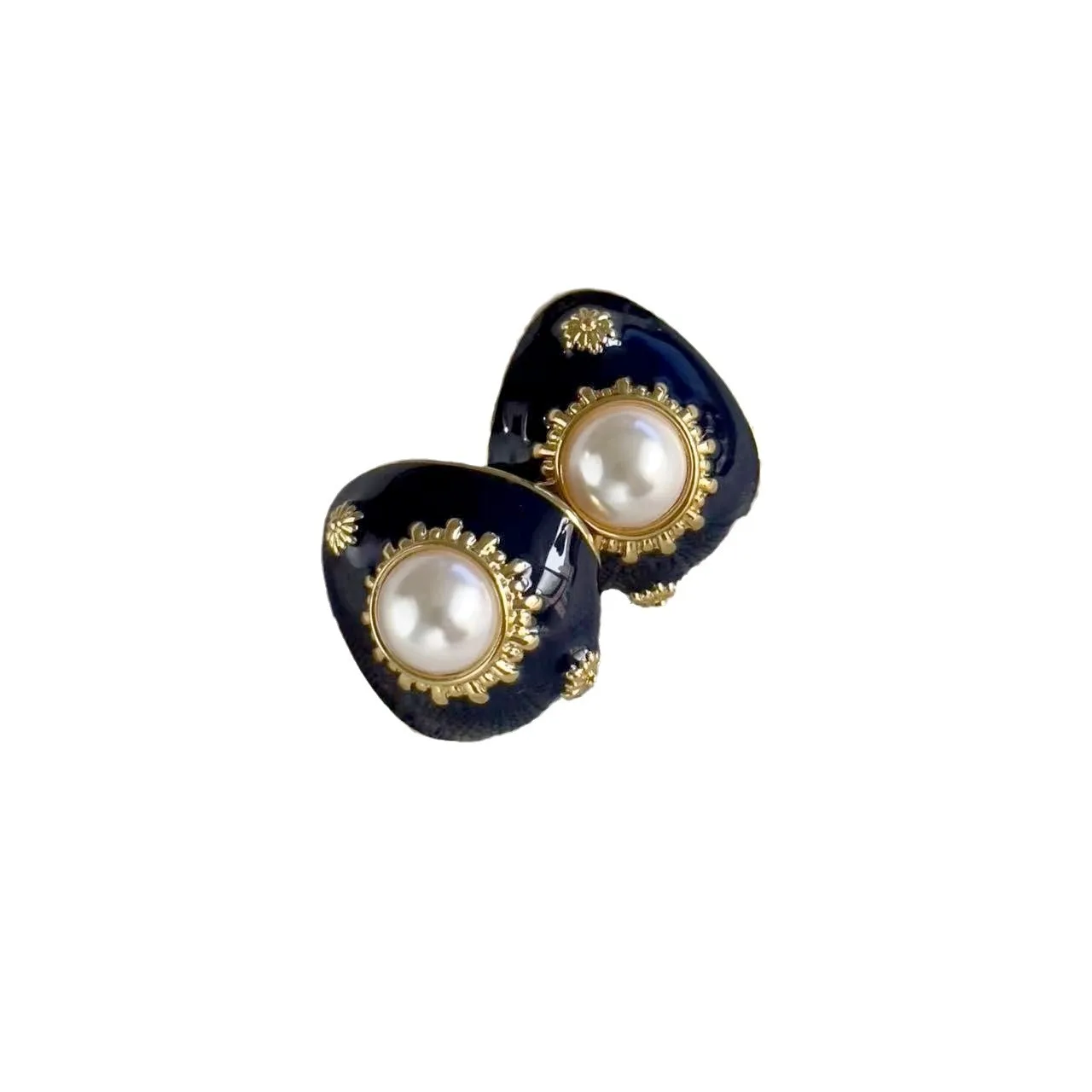 Fashion Jewelry Vintage Royal Blue Enamel and Pearl Earrings, Stud and Clip-On Optional for Women