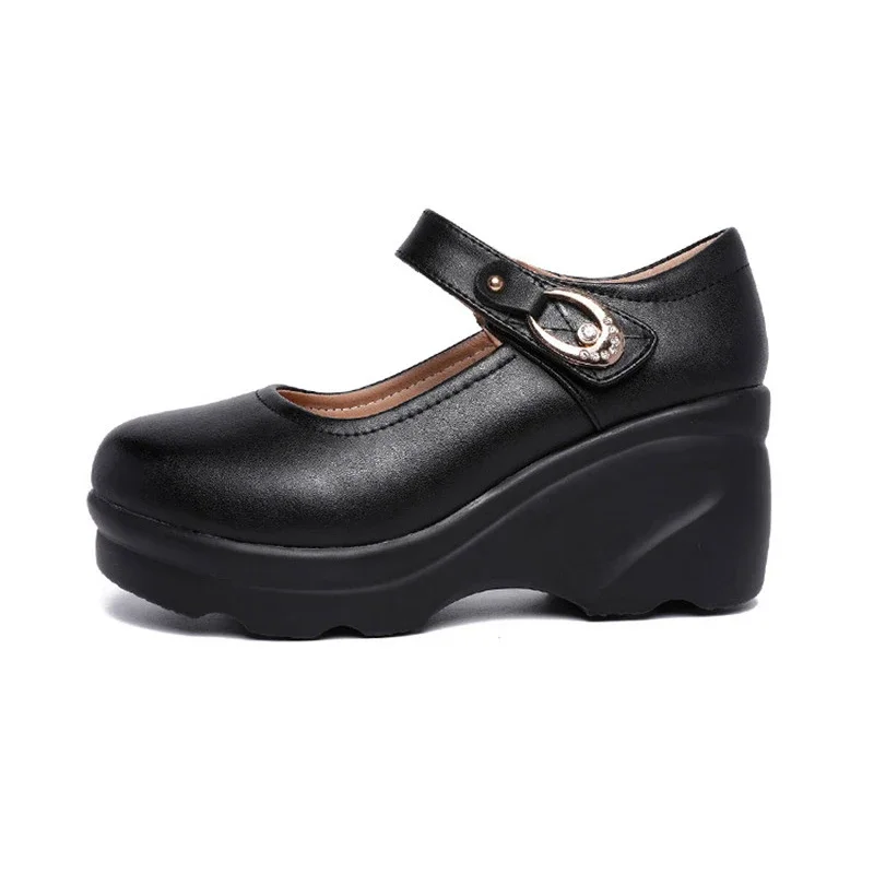 TIMETANGSplit zapatos de escalada de cuero zapatos de plataforma zapatos de tacón de mujer primavera otoño tacones altos cuñas zapatos para mujer trabajo negro