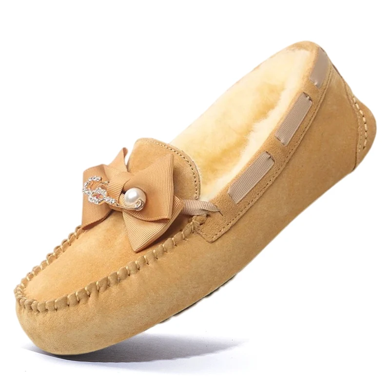 

Natural Fur Women Moccasins Soft Genuine Leather Mother Loafers Casual Flats Leisure Female Footwear Comfortable Driving Shoes