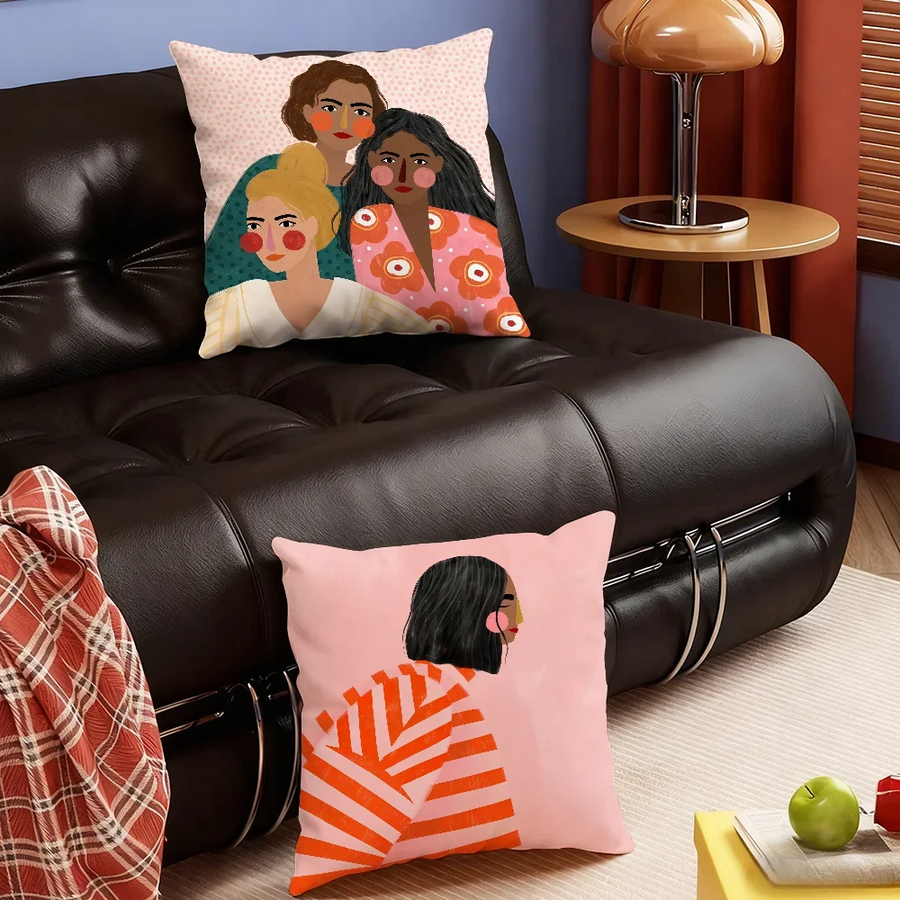 Line Art Women B-Bea M-Muller cushion cover Soft Smooth Hidden Zipper Washable Decorative Couch Office Housewarming Gift