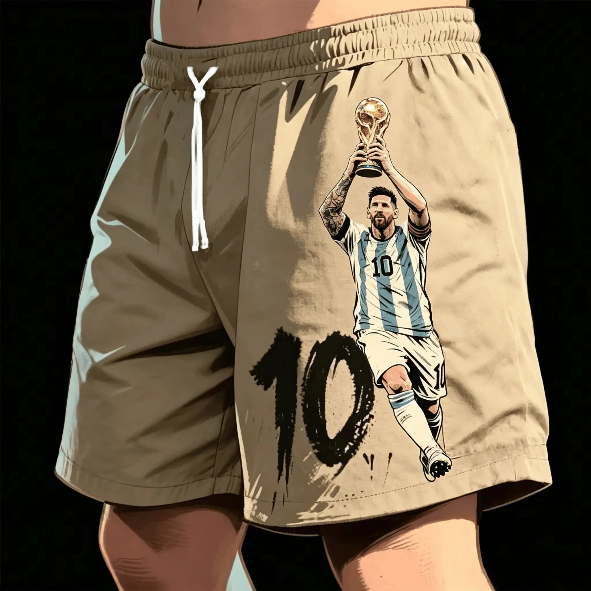 Messi No.10 Hand Drawn Comic Style Printed Graffiti Craft Plus Size Loose and Breathable Family Machingkids Sports Pants
