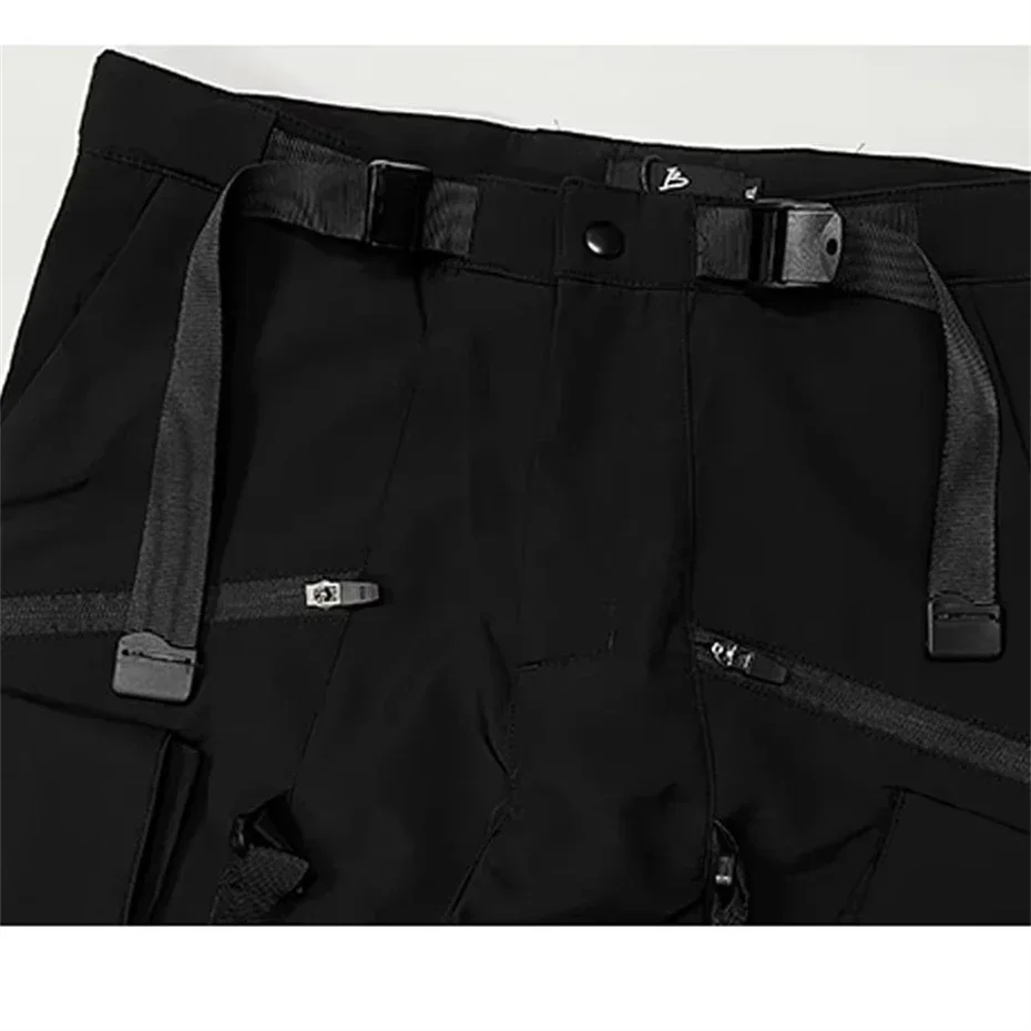 Pantalones Cargo tácticos de Hip Hop para hombre, pantalones para correr con cintas, cintura elástica funcional, ropa de calle a la moda, primavera 2025