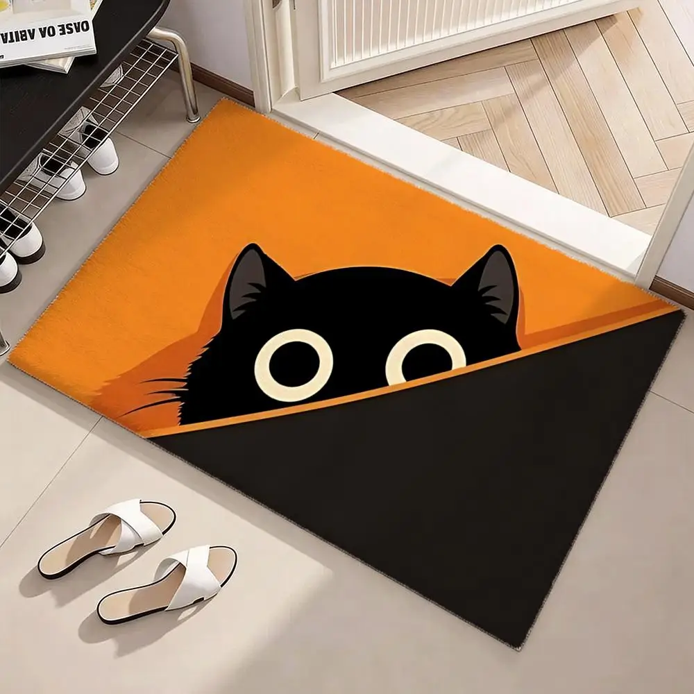 Cute Black Cat Series Floor Mat Soft Flannel Non-Slip Door Mat - Thickened Rug for Living Room Home Decor