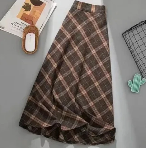 ربيع الخريف خمر متوسطة طول المرأة منقوشة تنورة عالية الخصر التخسيس فستان طويل عصري #4