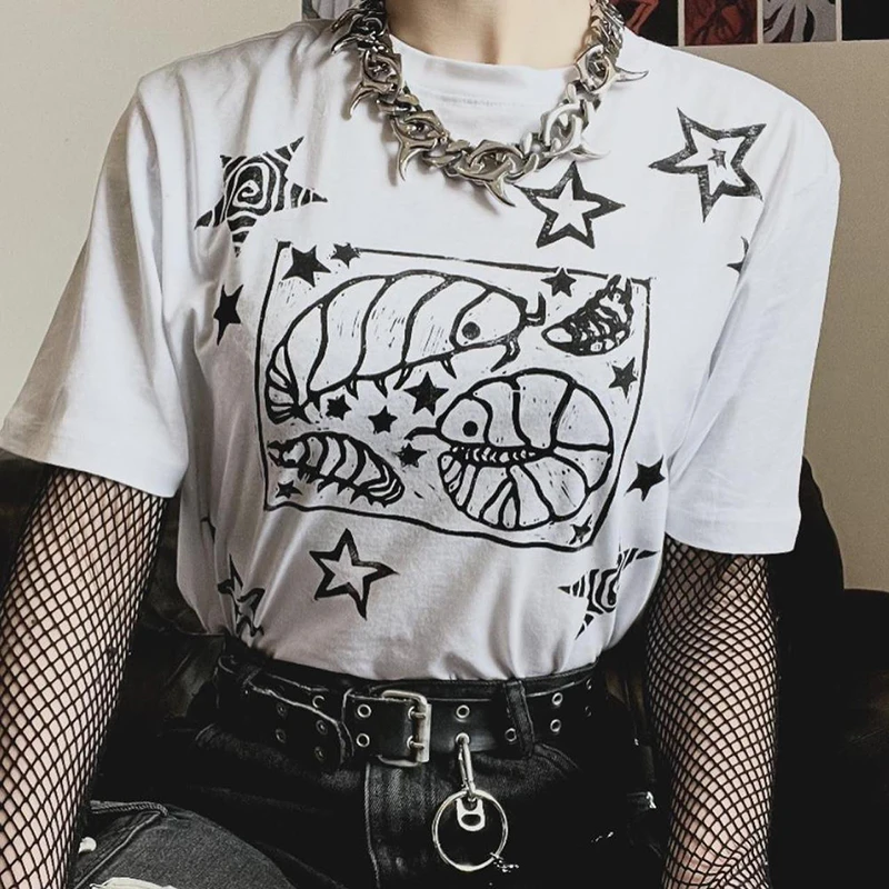 Harajuku Aesthetics E-girl Graphic Print Y2K Crop Top Vintage Punk Tee Casual Streetwear Short Sleeve T-shirt Summer Top Hip Hop