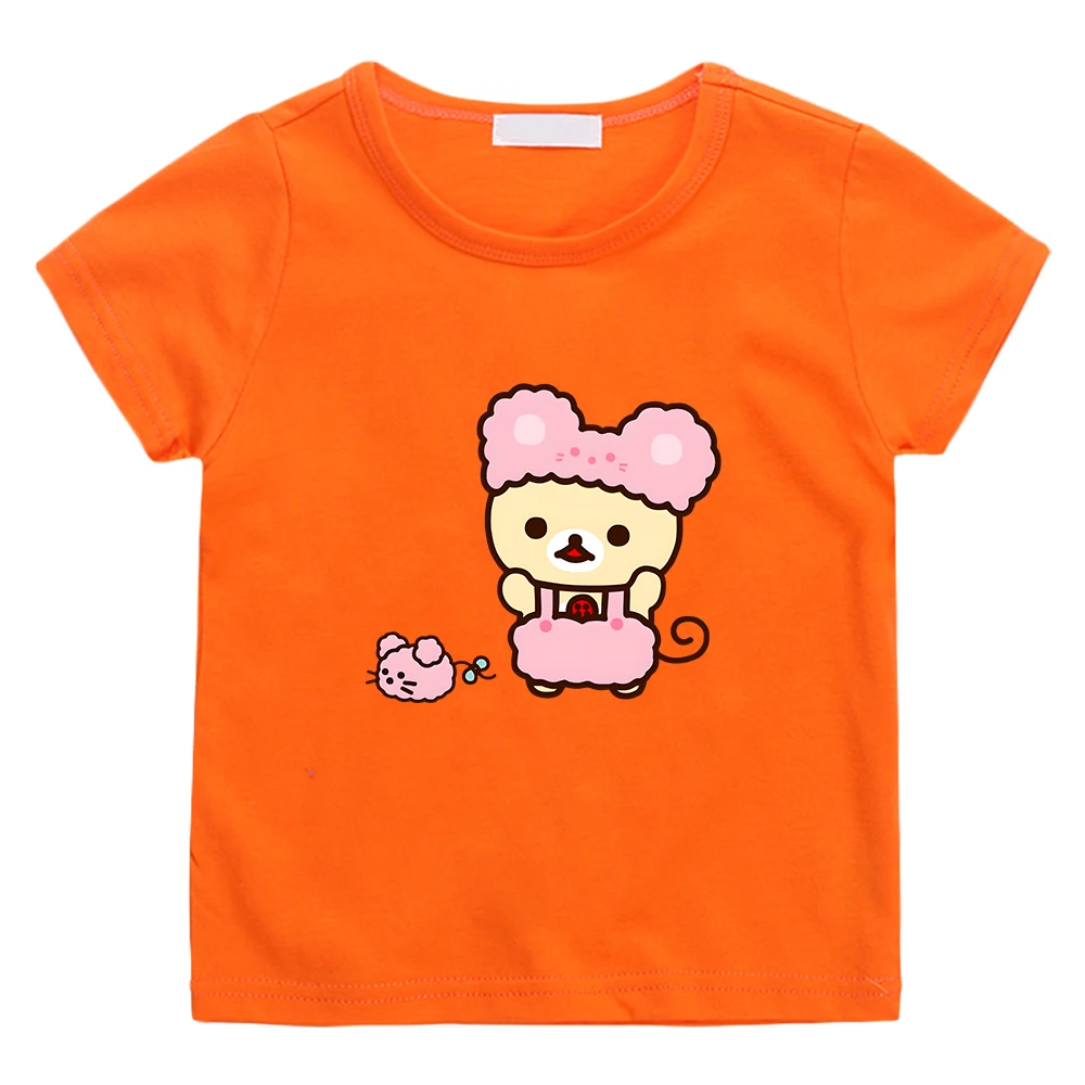 Rilakkuma Bear Kawaii T-shirt for Boys and Girls Children Cartoon Graphic Printing Tee-shirt 100% Cotton Summer Soft Tshirts Tee