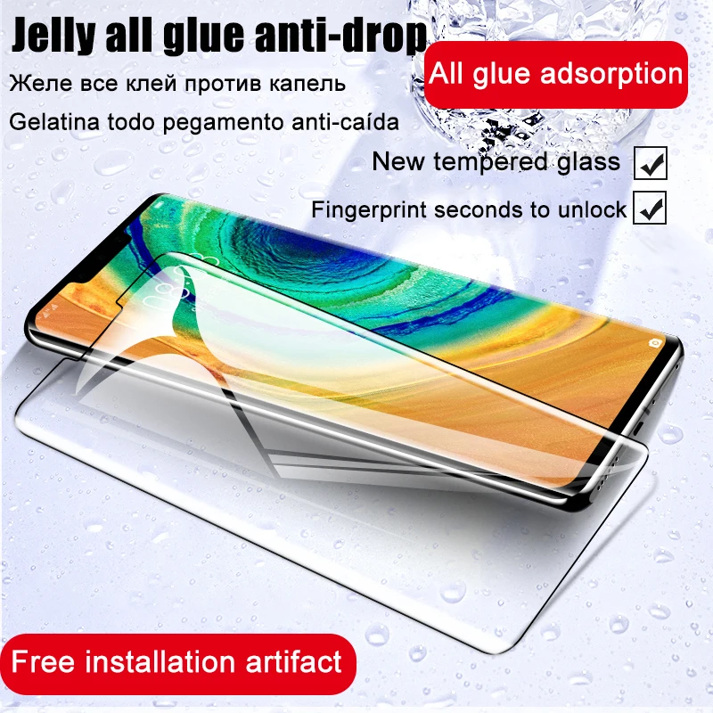 Pełne etui z klejem zakrzywione szkło hartowane do Huawei P30 P40 P50 Pro Plus Screen Protector Mate 30 20 40 Pro akcesoria filmowe